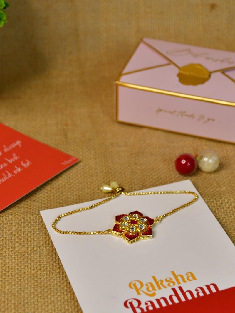 Sowpeace Exquisite Red Flower Rakhi Pack of 1 with Roli Chawal and Greeting card combo for Raksha Bandhan and Gifting – view 13