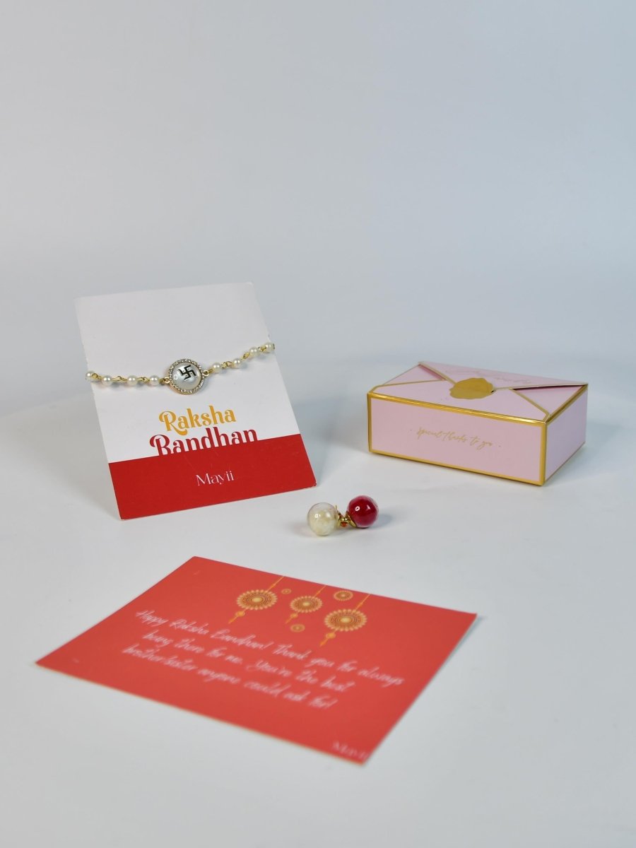 Sowpeace Exquisite Swastik Rakhi Pack of 1 with Roli Chawal and Greeting card combo for Raksha Bandhan and Gifting