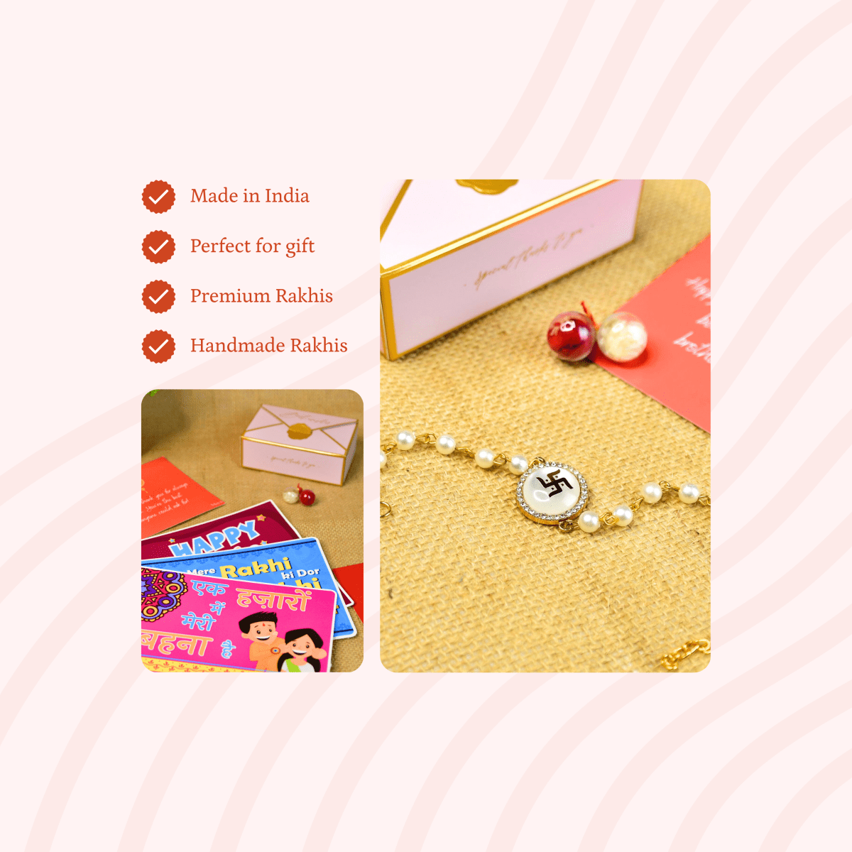 Sowpeace Exquisite Swastik Rakhi Pack of 1 with Roli Chawal and Greeting card combo for Raksha Bandhan and Gifting - Sowpeace - 