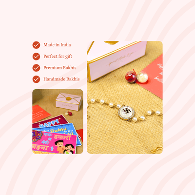 Sowpeace Exquisite Swastik Rakhi Pack of 1 with Roli Chawal and Greeting card combo for Raksha Bandhan and Gifting
