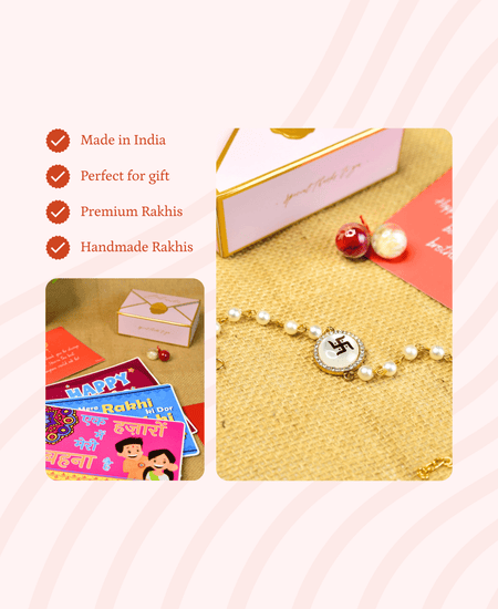 Sowpeace Exquisite Swastik Rakhi Pack of 1 with Roli Chawal and Greeting card combo for Raksha Bandhan and Gifting