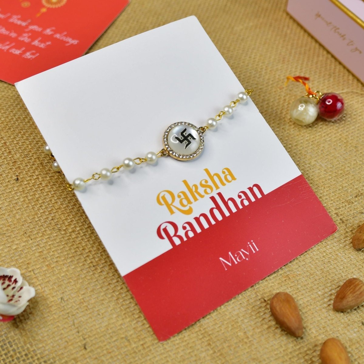 Sowpeace Exquisite Swastik Rakhi Pack of 1 with Roli Chawal and Greeting card combo for Raksha Bandhan and Gifting