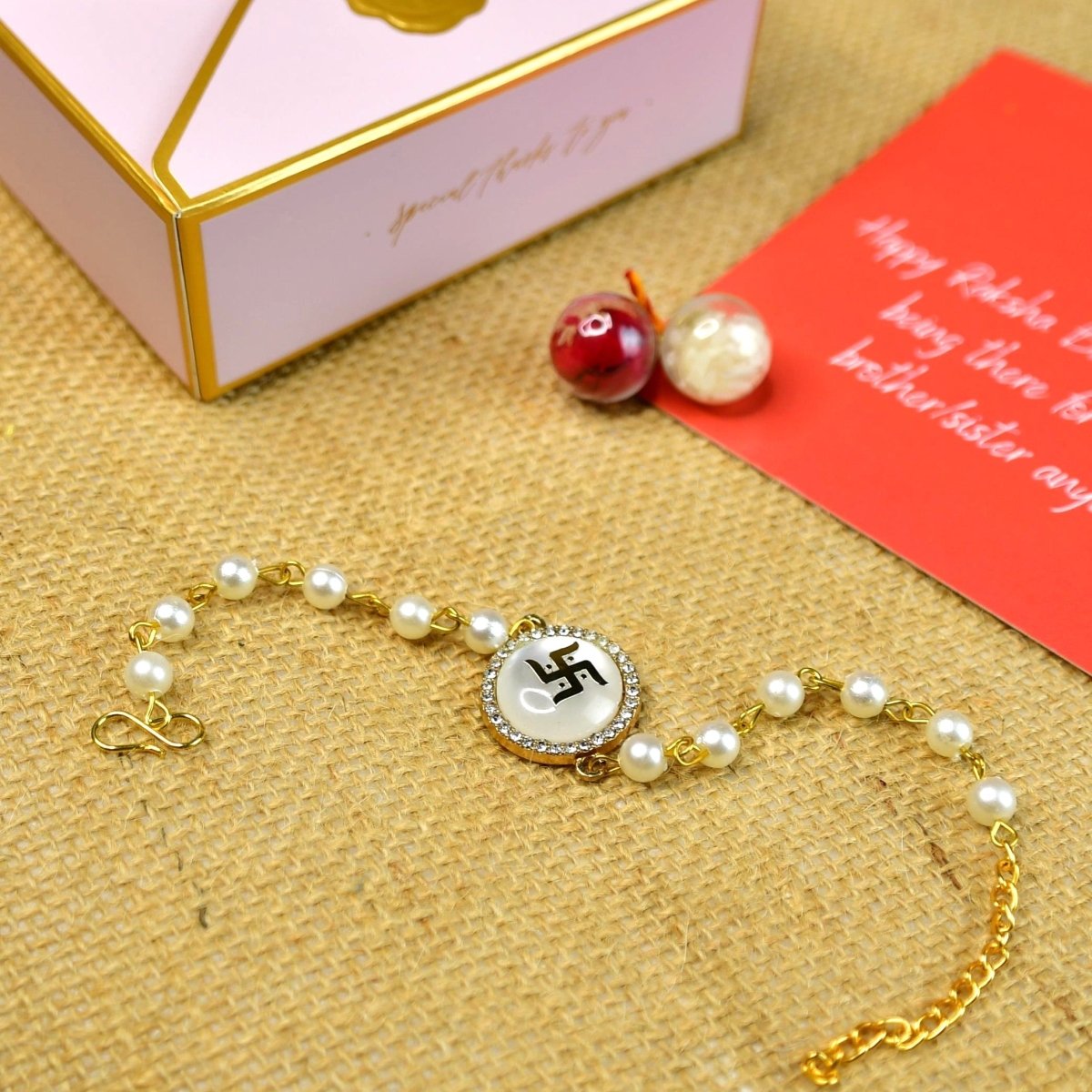 Sowpeace Exquisite Swastik Rakhi Pack of 1 with Roli Chawal and Greeting card combo for Raksha Bandhan and Gifting - Sowpeace - 