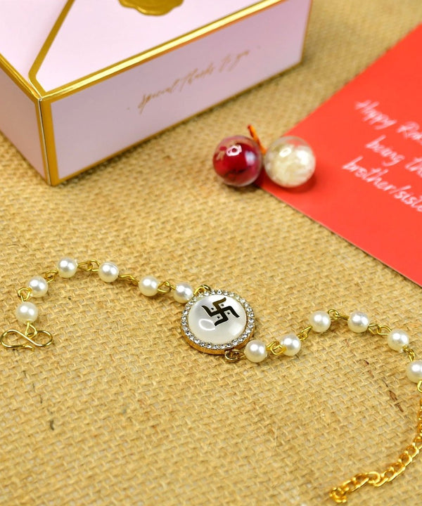 Sowpeace Exquisite Swastik Rakhi Pack of 1 with Roli Chawal and Greeting card combo for Raksha Bandhan and Gifting — image 4
