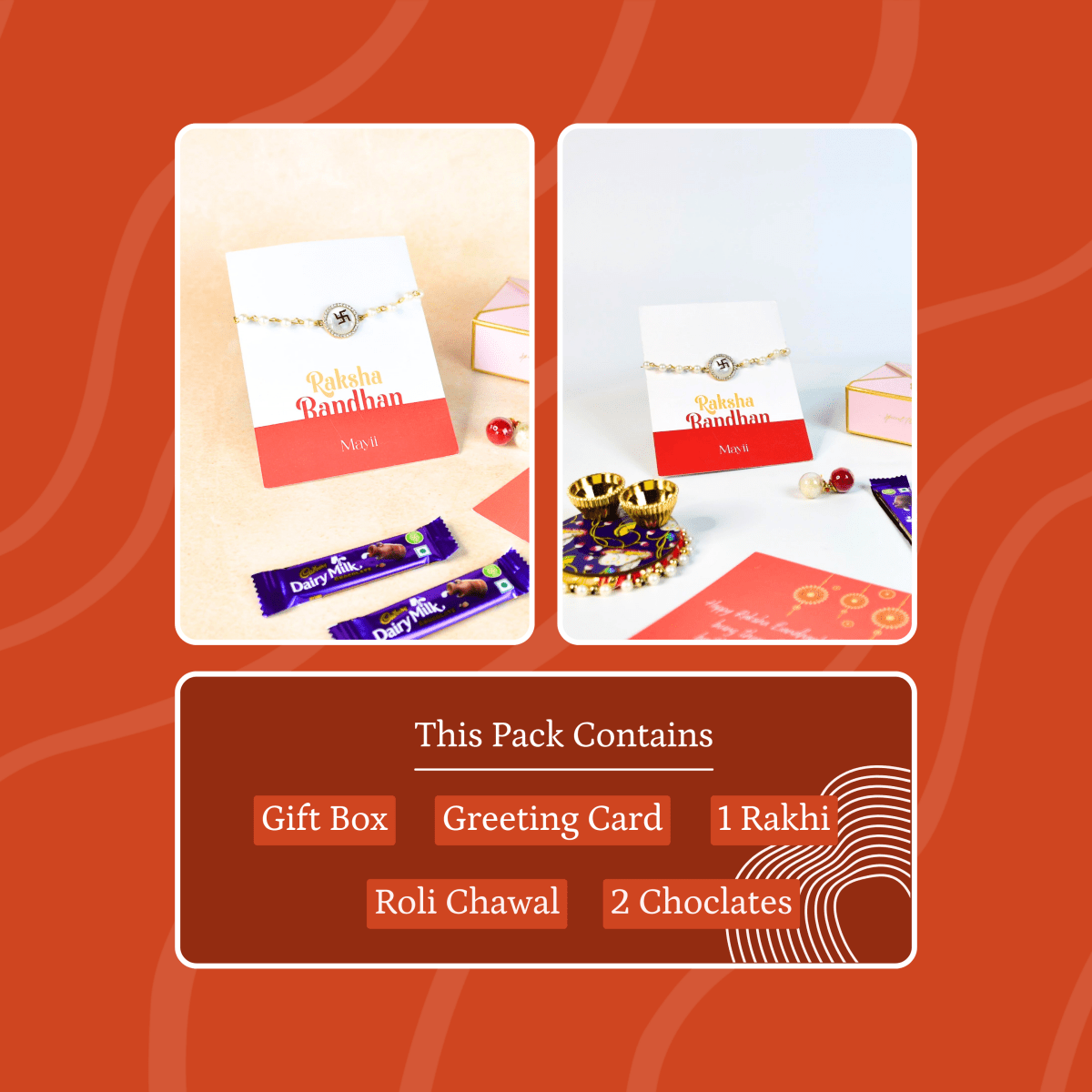 Sowpeace Exquisite Swastik Rakhi Pack of 1 with Roli Chawal and Greeting card combo for Raksha Bandhan and Gifting