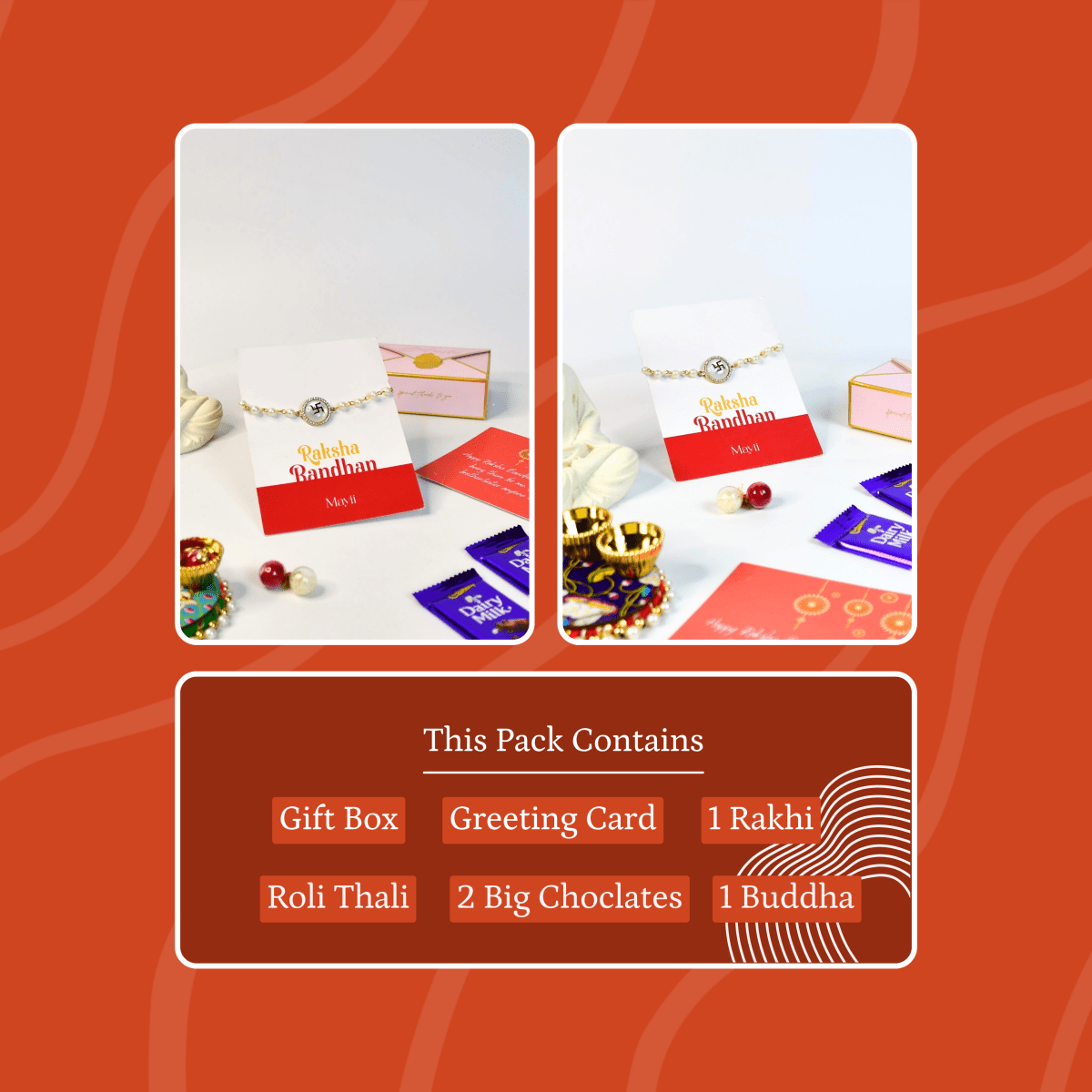 Sowpeace Exquisite Swastik Rakhi Pack of 1 with Roli Chawal and Greeting card combo for Raksha Bandhan and Gifting