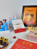 Sowpeace Exquisite Tri Red Green Rakhi Pack of 1 with Roli Chawal Thali, Chocolates, Photo Frame, Poloroids and Greeting card combo for Raksha Bandhan and Gifting - Rakhi - Sowpeace - Default Title - RAK - TRIGR - HND - P7 - Sowpeace