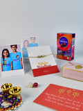 Sowpeace Exquisite Tri Red Green Rakhi Pack of 1 with Roli Chawal Thali, Chocolates, Poloroids and Greeting card combo for Raksha Bandhan and Gifting - Rakhi - Sowpeace - Default Title - RAK - TRIGR - HND - P5 - Sowpeace