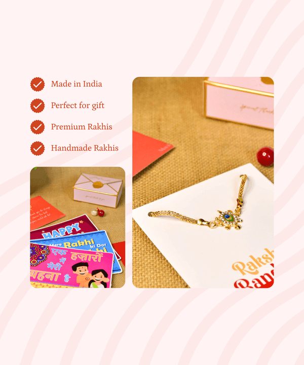 Sowpeace Exquisite Turtle Rakhi Pack of 1 with Roli Chawal and Greeting card combo for Raksha Bandhan and Gifting — image 7