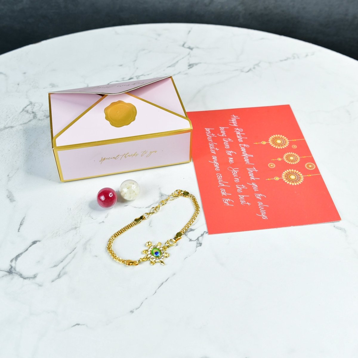 Sowpeace Exquisite Turtle Rakhi Pack of 1 with Roli Chawal and Greeting card combo for Raksha Bandhan and Gifting - Sowpeace - 