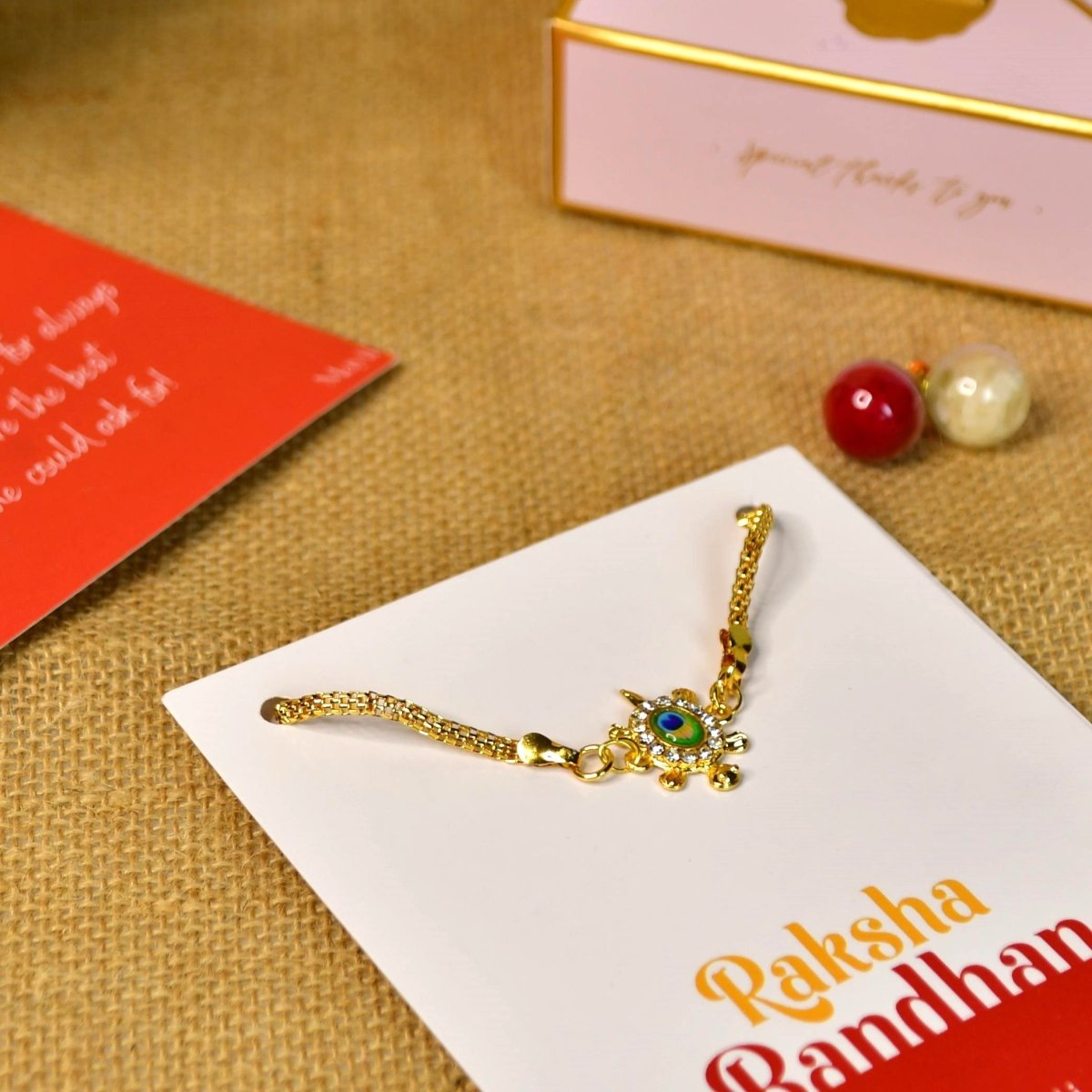 Sowpeace Exquisite Turtle Rakhi Pack of 1 with Roli Chawal and Greeting card combo for Raksha Bandhan and Gifting