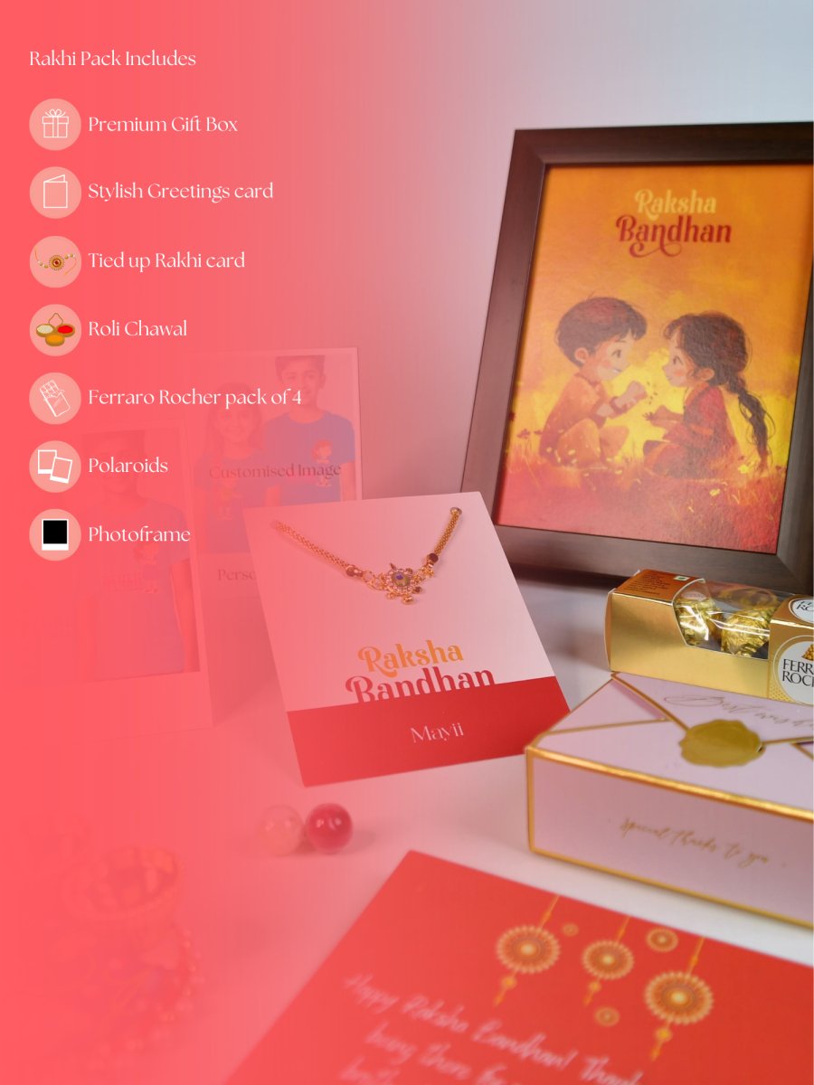 Sowpeace Exquisite Turtle Rakhi Pack of 1 with Roli Chawal Thali, Chocolates, Photo Frame, Poloroids and Greeting card combo for Raksha Bandhan and Gifting