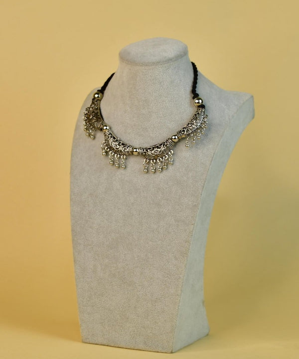 Sowpeace German Silver Choker: Floral Trapeziums & Water Drop Earrings — image 3