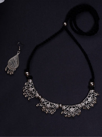 Vastu Principles for Sowpeace German Silver Choker: Floral Trapeziums & Water Drop Earrings