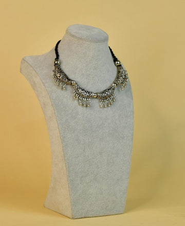 Sowpeace German Silver Choker: Floral Trapeziums & Water Drop Earrings — alternate view