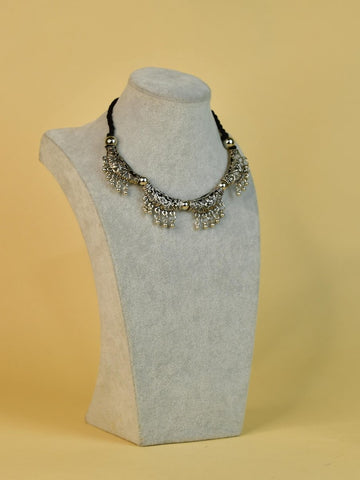 Sowpeace German Silver Choker: Floral Trapeziums & Water Drop Earrings - Additional View