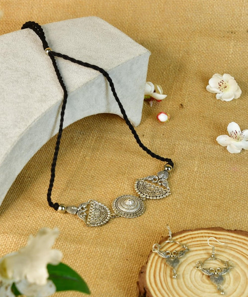 Sowpeace German Silver Choker: Mandala Flower & Peacock Design