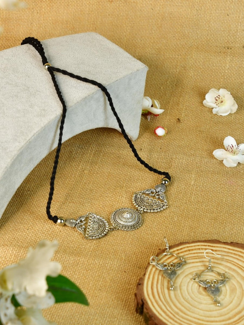 Sowpeace German Silver Choker: Mandala Flower & Peacock Design – view 1