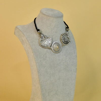 Sowpeace German Silver Choker: Mandala Flower & Peacock Design