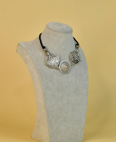 Sowpeace German Silver Choker: Mandala Flower & Peacock Design