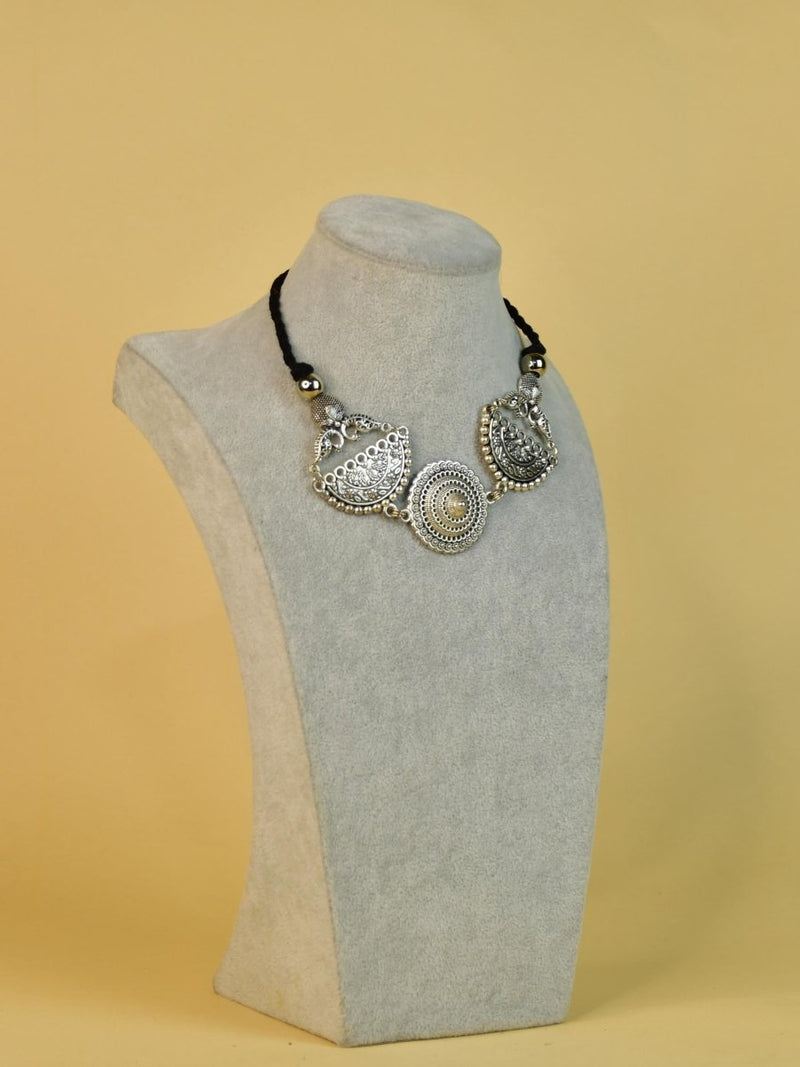Sowpeace German Silver Choker: Mandala Flower & Peacock Design – view 2