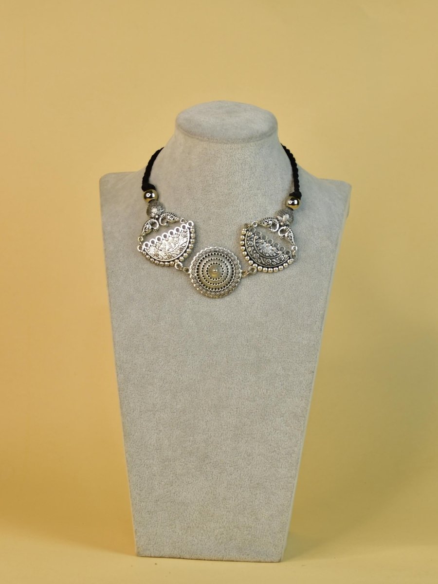 Sowpeace German Silver Choker: Mandala Flower & Peacock Design