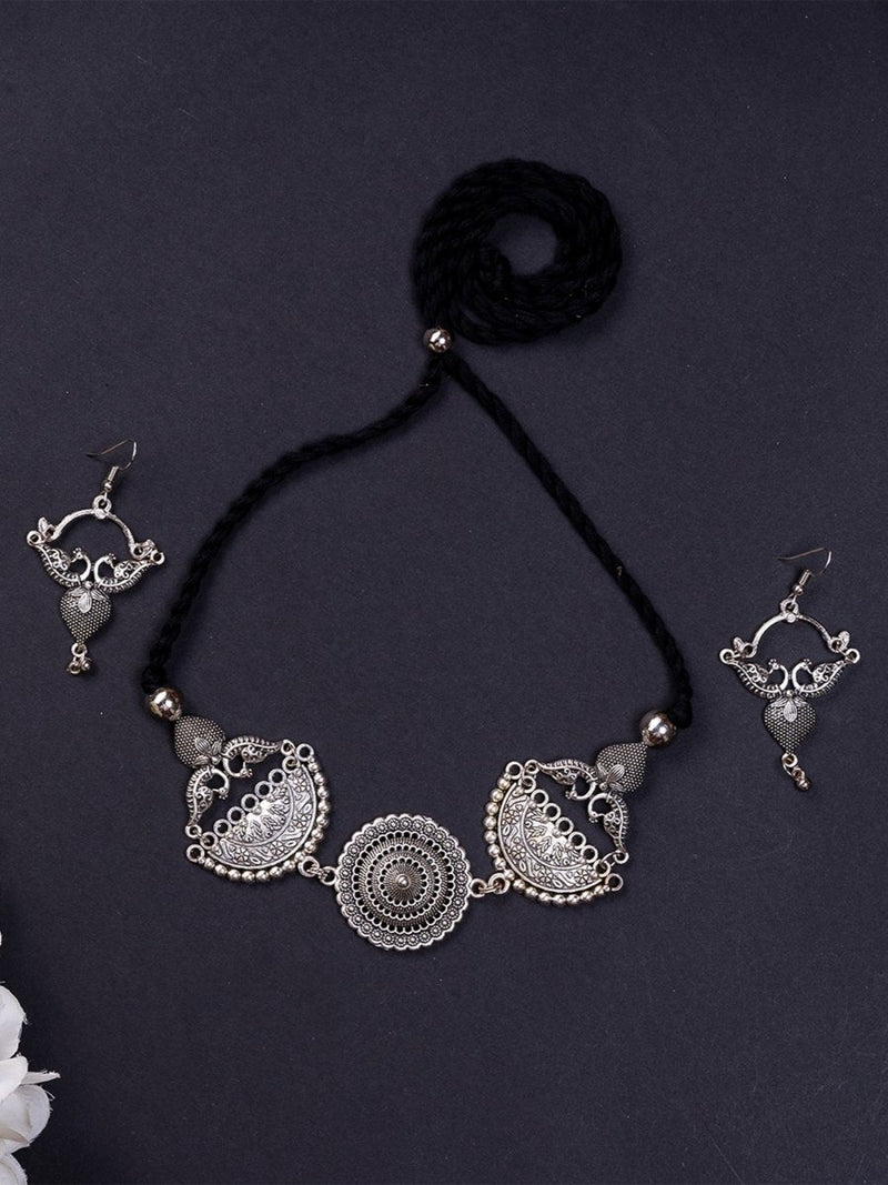 Sowpeace German Silver Choker: Mandala Flower & Peacock Design – view 4