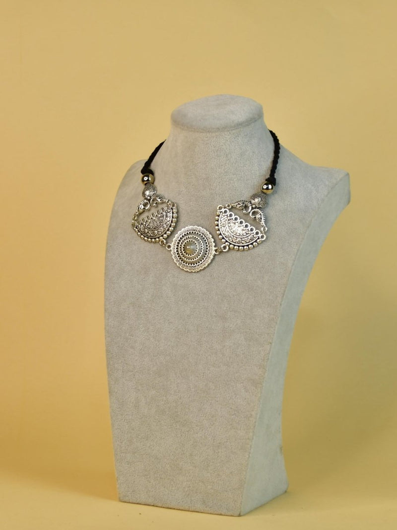 Sowpeace German Silver Choker: Mandala Flower & Peacock Design – view 3