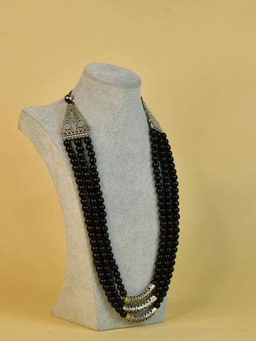 Sowpeace German Silver Necklace: Handcrafted Three-Strand Triangle Design - Additional View