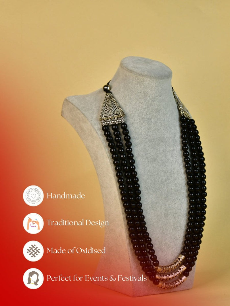 Sowpeace German Silver Necklace: Handcrafted Three-Strand Triangle Design – view 6