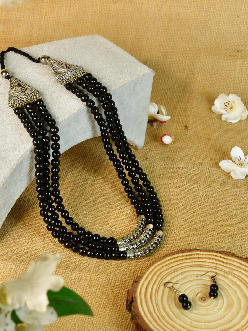 Sowpeace German Silver Necklace: Handcrafted Three-Strand Triangle Design – view 1