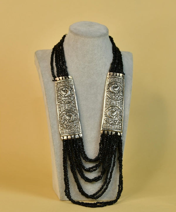 Sowpeace German Silver Necklace: Peacock Art on Metal with Black Beads — image 5