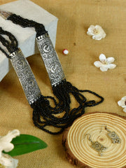 Sowpeace German Silver Necklace: Peacock Art on Metal with Black Beads - Additional View