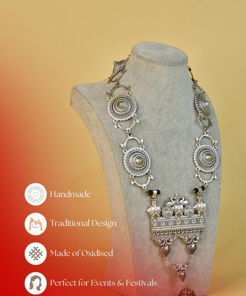 Sowpeace German Silver Necklace: Peacock & Floral Square Pendant