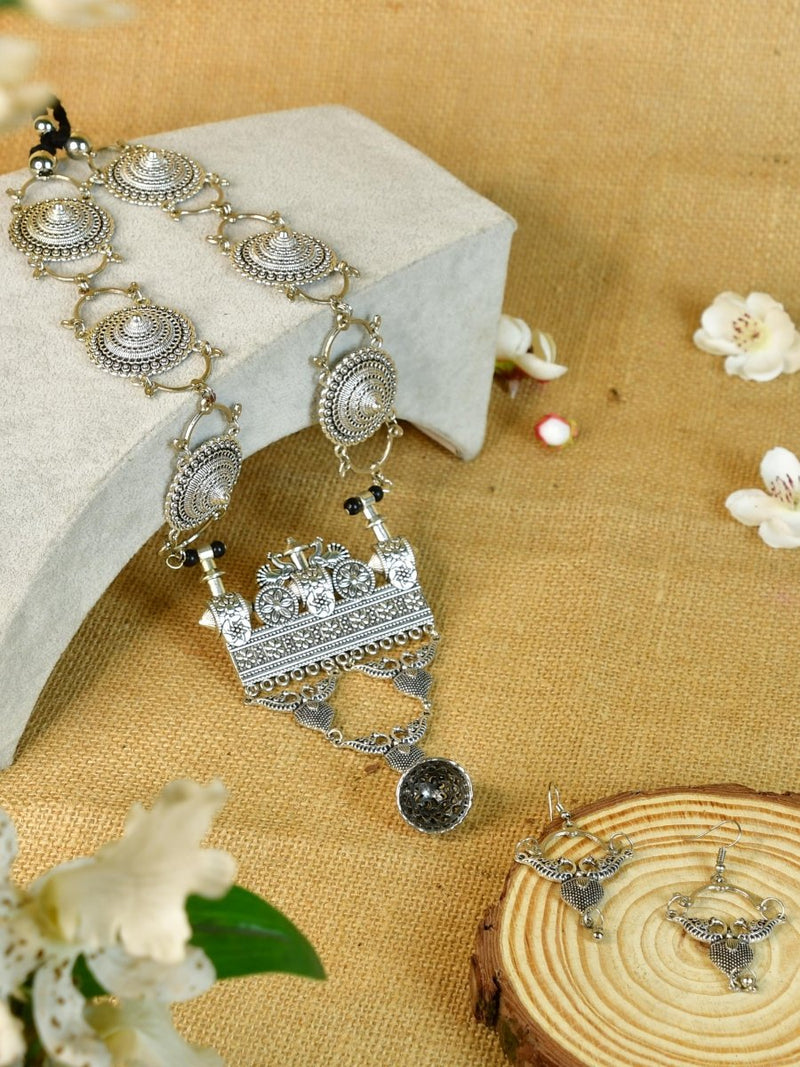 Sowpeace German Silver Necklace: Peacock & Floral Square Pendant – view 1