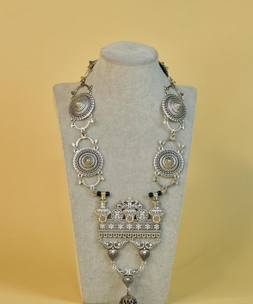 Sowpeace German Silver Necklace: Peacock & Floral Square Pendant