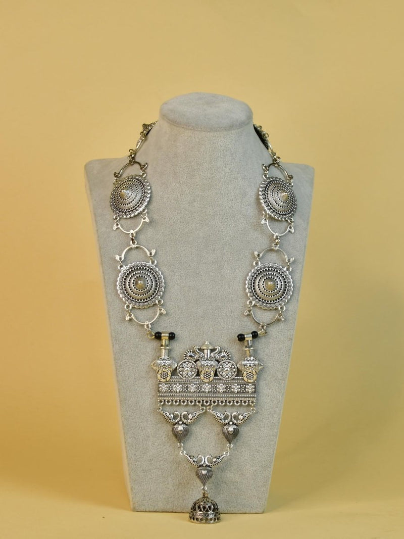 Sowpeace German Silver Necklace: Peacock & Floral Square Pendant – view 5