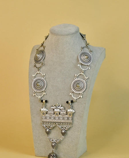 Sowpeace German Silver Necklace: Peacock & Floral Square Pendant