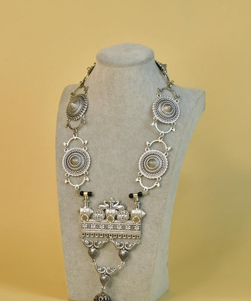 Sowpeace German Silver Necklace: Peacock & Floral Square Pendant