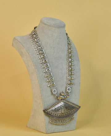 Sowpeace German Silver Necklace: Triangular Flower & Circular Design — alternate view