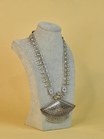 Sowpeace German Silver Necklace: Triangular Flower & Circular Design - Additional View