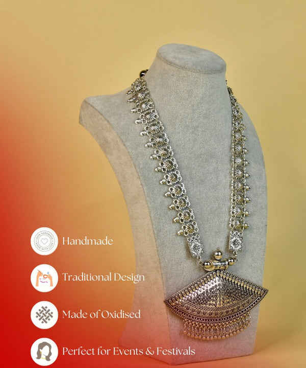 Sowpeace German Silver Necklace: Triangular Flower & Circular Design — image 7