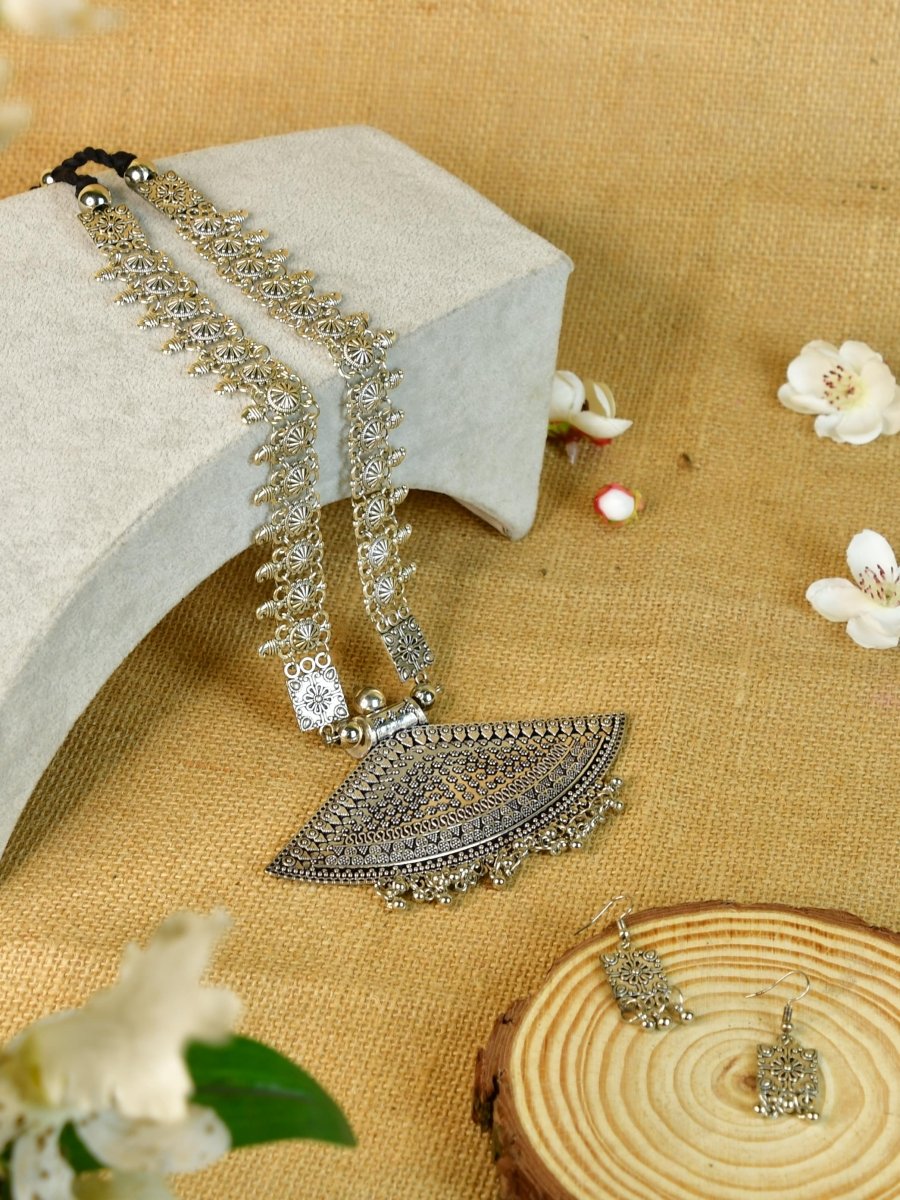 Sowpeace German Silver Necklace: Triangular Flower & Circular Design