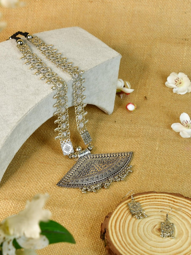 Sowpeace German Silver Necklace: Triangular Flower & Circular Design – view 1