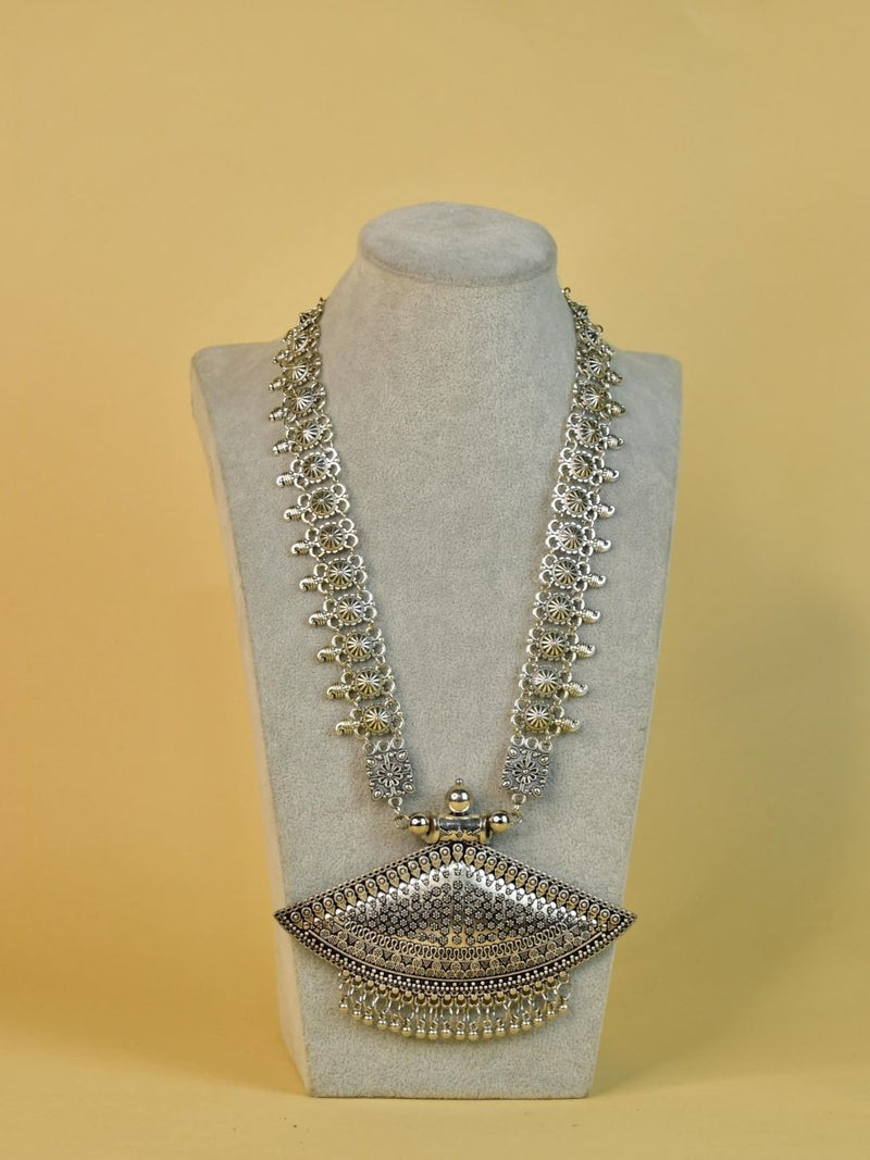 Sowpeace German Silver Necklace: Triangular Flower & Circular Design – view 5