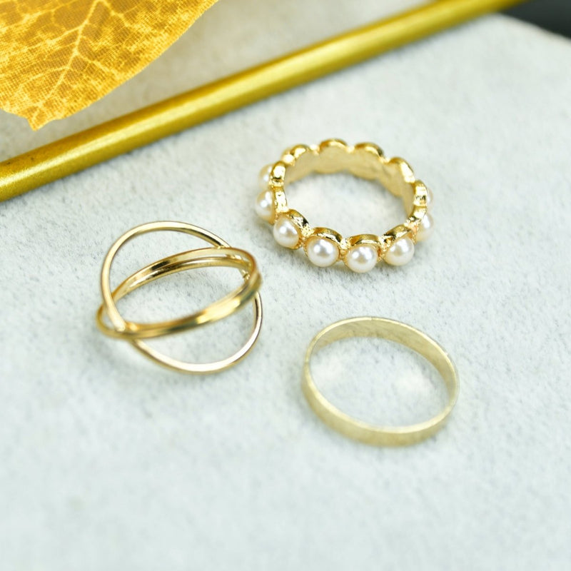 Sowpeace Gold Abstract Ring Set of 3 Stainless Steel | Stylish One‑Size Adjustable Jewelry for Women & Men – view 1