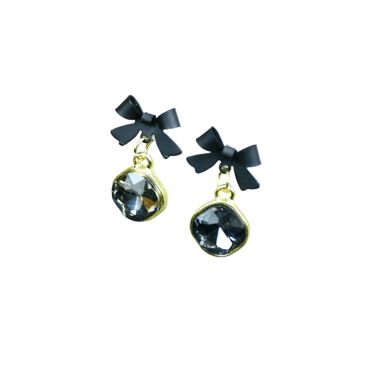 Sowpeace Gold Black Stainless Steel Crystal Ribbon Earrings | Elegant One‑Size Lightweight Jewelry for Women & Daily Wear - Sowpeace - 