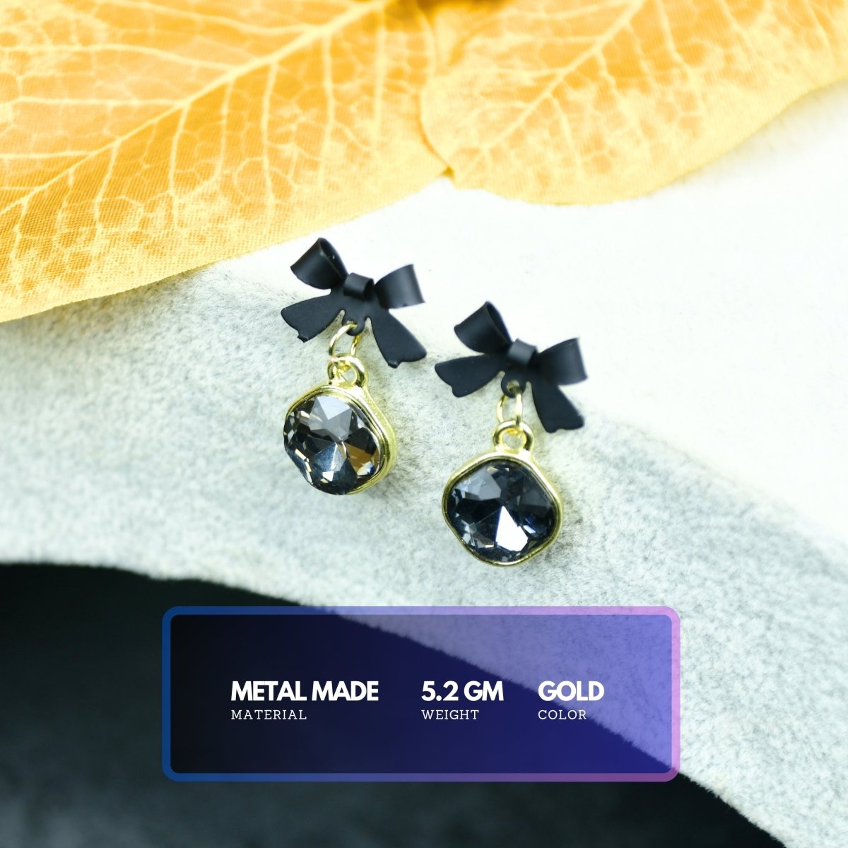 Sowpeace Gold Black Stainless Steel Crystal Ribbon Earrings | Elegant One‑Size Lightweight Jewelry for Women & Daily Wear - Sowpeace - 