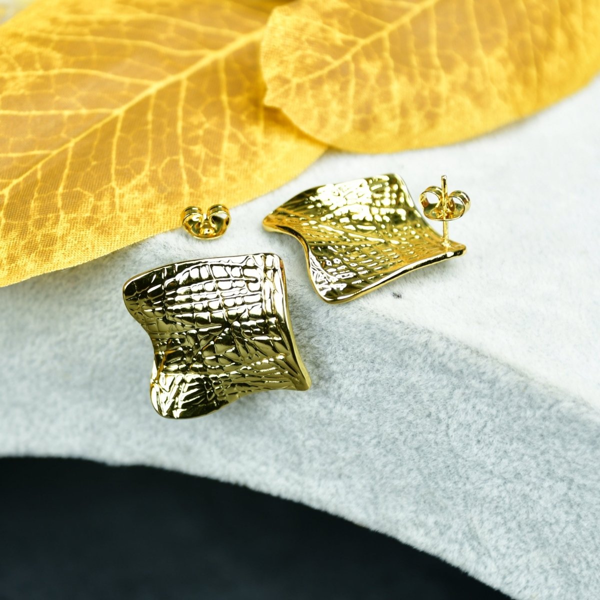 Sowpeace Gold Croc Stainless Steel Textured Square Earrings | Modern One‑Size Lightweight Jewelry for Women - Sowpeace - 