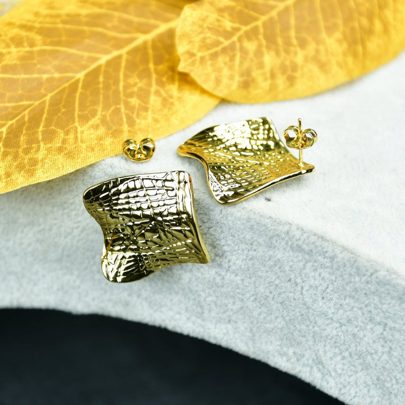 Sowpeace Gold Croc Stainless Steel Textured Square Earrings | Modern One‑Size Lightweight Jewelry for Women – view 1